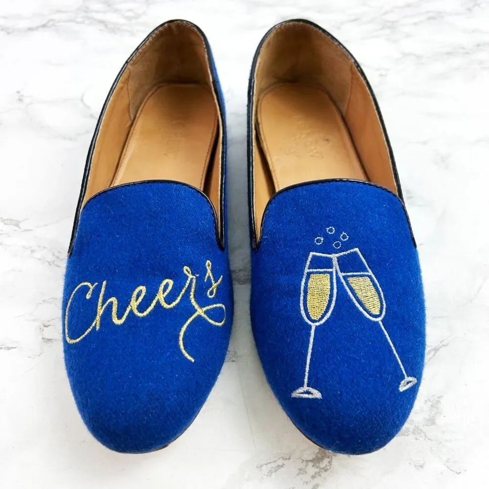 J.Crew Addie Royal Blue Wool Loafers (7) Cheers Champagne Slip On Flats Loafers
